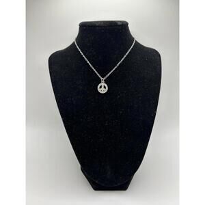 Lovita & Co. Silver Color Long Chain Peace Sign Charm Necklace